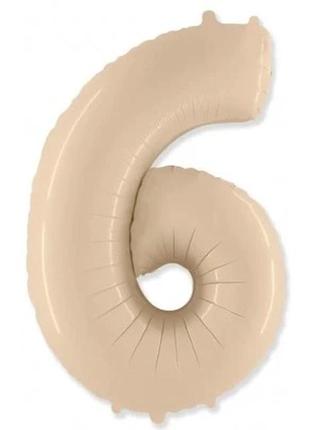 Фольгована куля цифра "6" 1м, flexmetal, колір - бежевий сатин