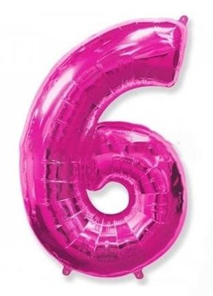 Фольгована куля цифра "6" 1м, flexmetal, колір - фуксія