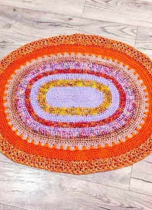 В'язаний килим 105×85 см. код 1062 (помаранчевий колір)1 фото