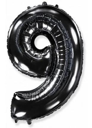 Фольгована куля цифра "9" 1м, flexmetal, колір - чорний перламутр