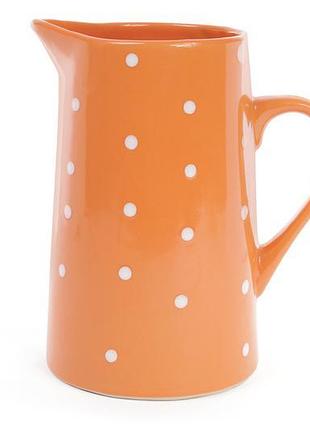 Глечик керамічний 1000 мл, колір - помаранчевий в білий горошок.
