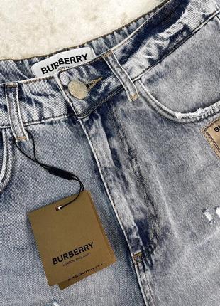 Джинси burberry рвані на високій посадці блакитно-сірі5 фото