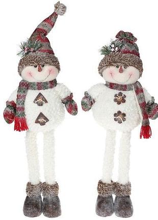 М'яка новорічна іграшка сніговик 58 см, колір — білий, 2 дизайни