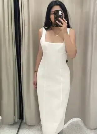 Белое платье с открытой спинкой от zara, размер xs, l, xl