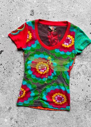 Desigual women's vintage y2k floral abstract printed scoop neck short sleeve t-shirt женская, винтажная футболка3 фото