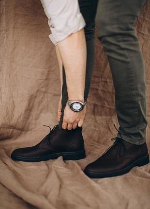 Мужские темно-коричневые нубуковые туфли - дезерты5 фото
