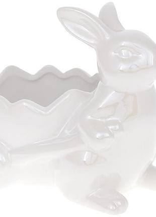 Декоративне керамічне кашпо кролик з візком, 17см, колір - білий
