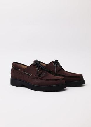 Мужские темно-коричневые нубуковые туфли - трексайдеры1 фото