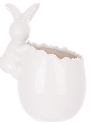 Порцелянове кашпо-ваза з кроликом 10*7.5*13см, колір білий