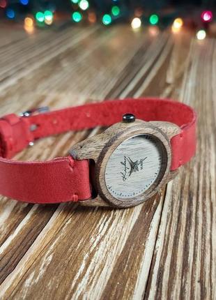 Годинник з дерева, жіночий годинник, грецький горіх, 10i2520 red2 фото