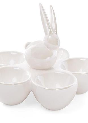 Підставка для 5 яєць керамічна кролик, колір — білий перламутр...