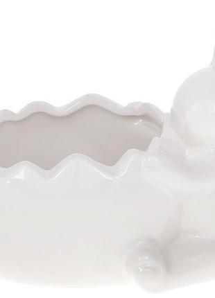 Керамічне кашпо з фігуркою кролик 13 см, колір білий