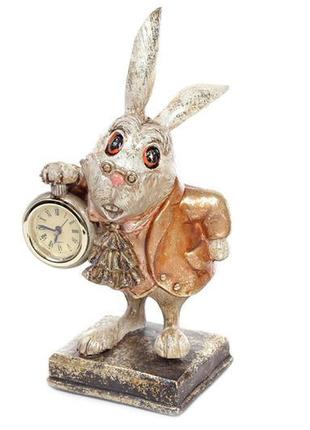 Декоративна статуетка кролик із годинником 26 см, колір оранжевий