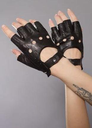 Байкерські рукавички без пальців екошкіра1 фото