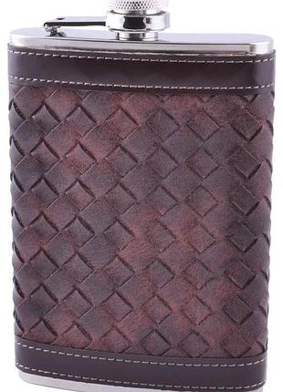 Фляга з харчової нержавіючої сталі обтягнута шкірою, 265мл