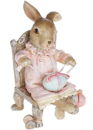 Декоративна фігурка великодняльний кролик 10,5см, колір - рожевий