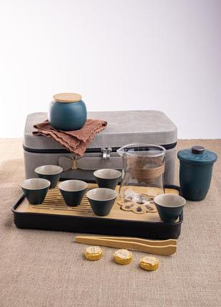 Набор сервиз для чайной церемонии в кейсе чабань гаевань пиалы и аксессуары + подарок.1 фото