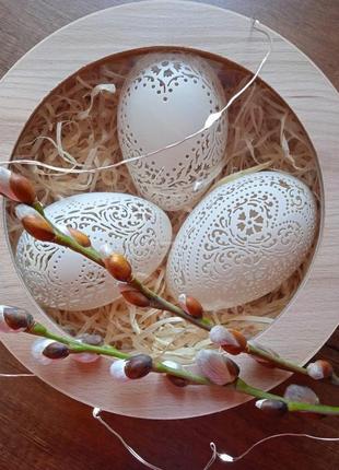 Подарунковий набір гусячих різьблених яєць5 фото