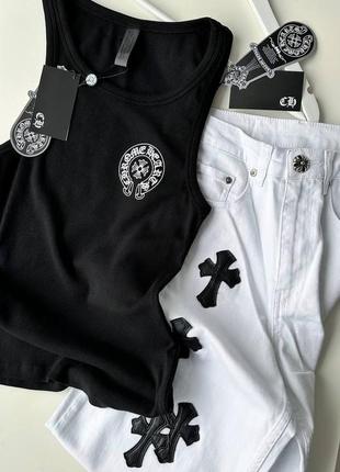 Белые джинсы chrome hearts2 фото