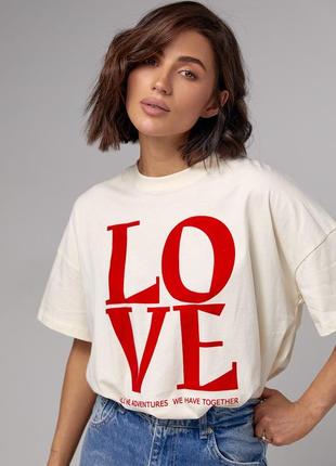 Женская хлопковая футболка с надписью love1 фото