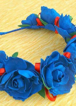 Ободки из фоамирана. синие розы1 фото