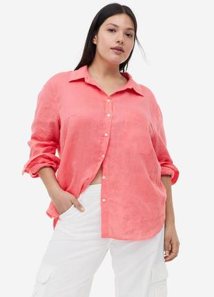 Персиковая льняная рубашка h&amp;m, женская льняная рубашка, женская рубашка оверсайз