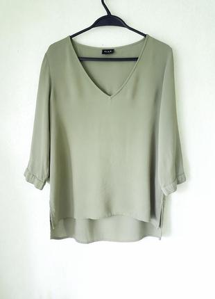 Натуральная блуза оверсайз оттенка хаки с удлиненной спинкой vila8 фото
