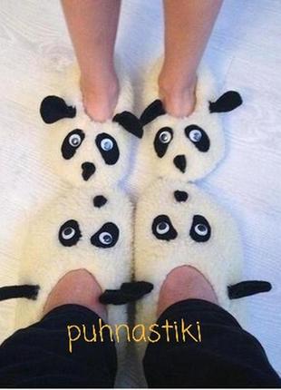 Домашние тапочки панда, тёплые меховые тапочки балетки2 фото