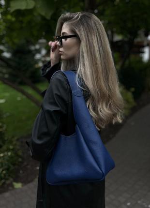 Жіноча шкіряна сумка хобо "torba" синя ручної роботи1 фото