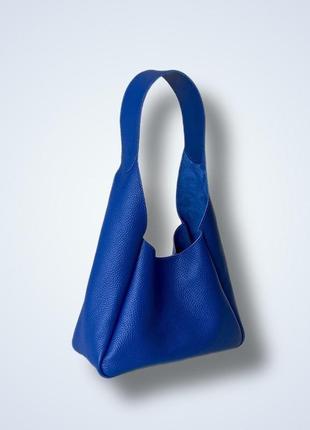 Жіноча шкіряна сумка хобо "torba" синя ручної роботи7 фото
