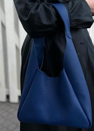 Женская кожаная сумка хобо "torba" синяя ручной работы4 фото