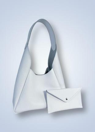 Женская кожаная сумка хобо "torba" белая ручной работы2 фото