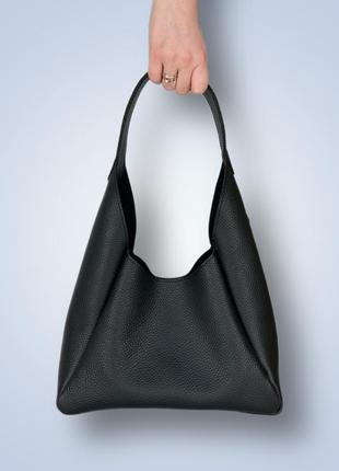 Жіноча шкіряна сумка хобо "torba" чорна ручної роботи4 фото