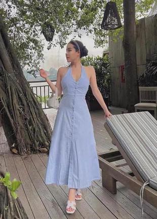 Платье миди с воротником хальтер от zara, размер xs, м4 фото