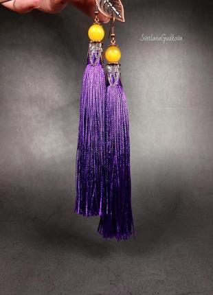 Довгі сережки-кисті фіолет.2 фото