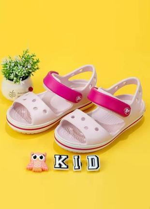 Крокс сандалии детские бежевые crocs crocband sandal kids barely pink