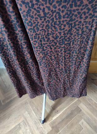 Стильные брюки коричневые леопардовый принт высокая посадка широкая штанина - палаццо батал3 фото