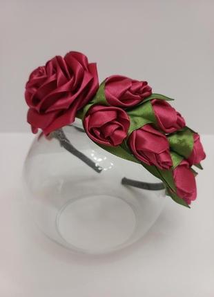 Обруч "темно-розовая роза"3 фото