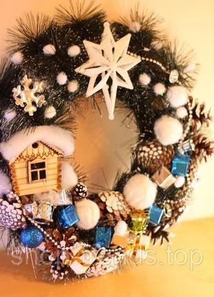 Новорічний різдвяний вінок декор на двері новорічні вінки 30 см рождественский венок