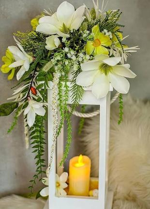 Декоративний ліхтар, ліхтар для декору, квітковий ліхтар, квіткова композиція1 фото