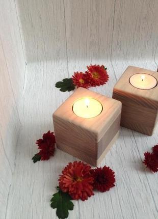 Набір з 3 дерев'яних свічників№36 фото