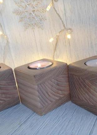 Набір дерев'яних свічників 3 штуки з дуба та ясена4 фото