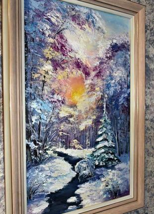 Зимняя полянка, пейзаж, оргалит, 30х50