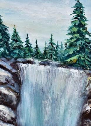 Горный пейзаж с водопадом, живопись 30х402 фото