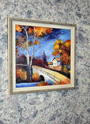 Осінній міст, краєвид, живопис розмір 30х30