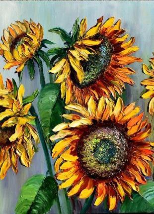 Букет соняшників, живопис, полотно, 50х70см1 фото
