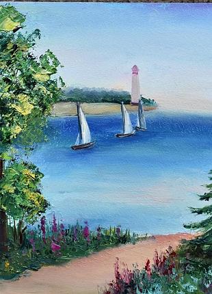 Морська тема, живопис олією, оргаліт, 25х25см