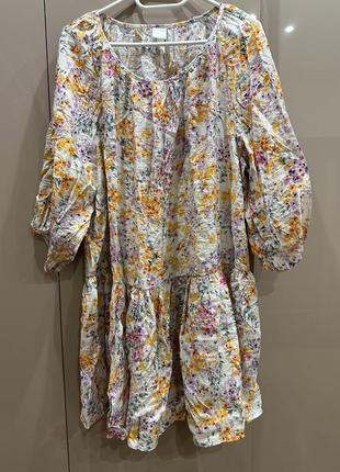 Платье в цветочный принт оверсайз баллахон свободное мини меди летнее легкое2 фото