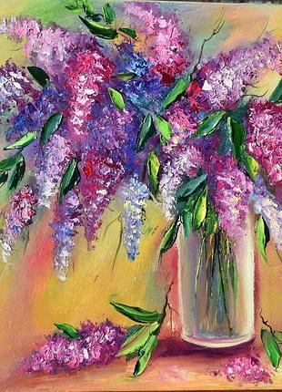 Сирень в вазе,живопись,натюрморт,холст,40х40см