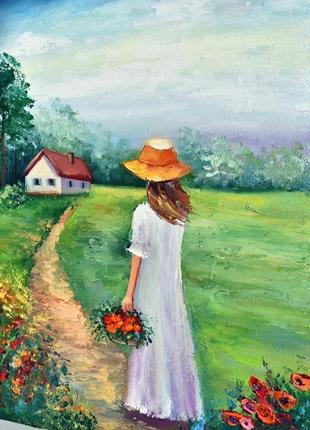 Дівчина з квітами, пейзаж, розмір, 30х402 фото